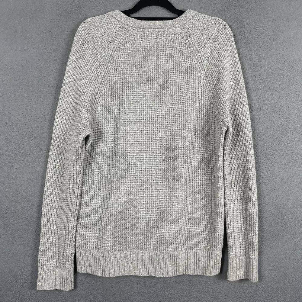Banana Republic Sweater Womens M Gray Waffle-Knit Crew Neck Pullover Long Sleeve